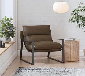 DHP Gatsby Upholstered Sling Accent Chair for Living Room, Camel Faux Leather