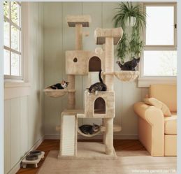 MUTICOR 66 Inches Multi-Level Large Cat Tree Tower for Indoor Big Feline，Beige