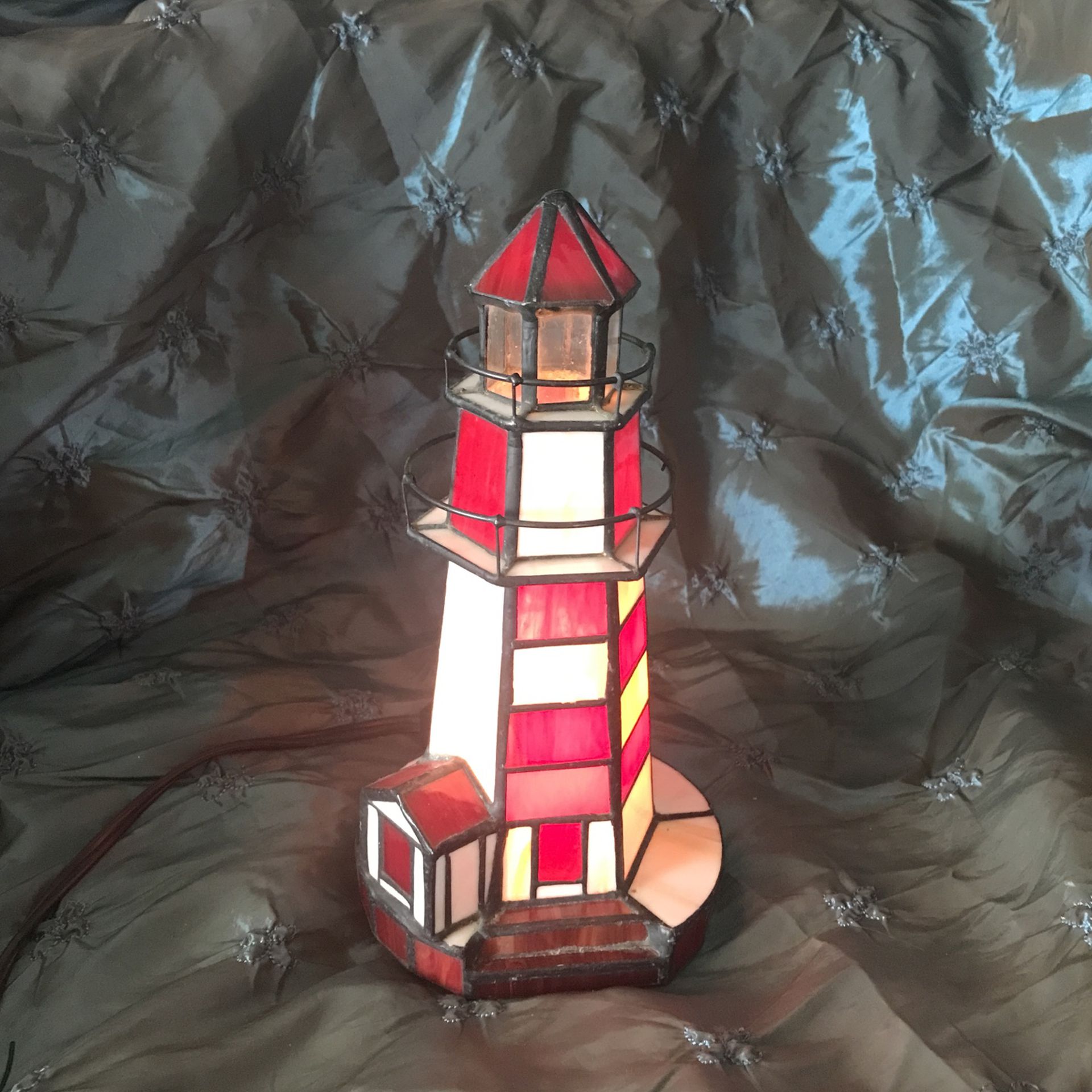 Small Stained Glass Light House  Lamp