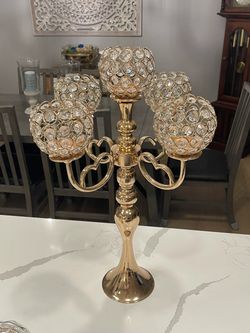 Gold Crystal 5-Arm Candelabra Centerpiece