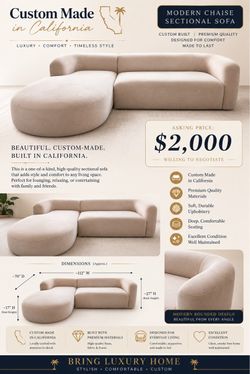 Custom California-Made Modern Sectional — $2,000 OBO