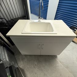 Laundry Utility Sink with Cabinet & Faucet 🔥 White