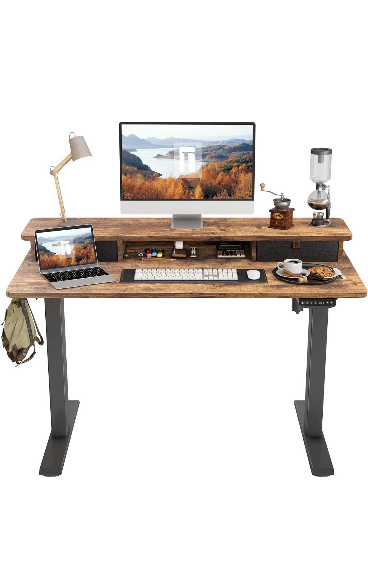FEZIBO Height Adjustable Electric Standing Desk with Double Drawer, 48 x 24 Inch Stand Up Table 