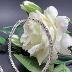 Silver Plated 86mm Big Circle Rhinestone Hoop Earrings, Silver Color