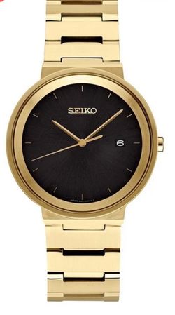 Seiko Essentials Black Dial Date Sleek Gold Tone Steel Quartz Men’s Watch