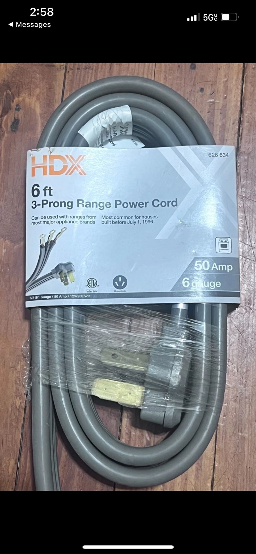 HDX 6 ft. 6/3 50 Amp 3-Prong Range Power Cord, Grey