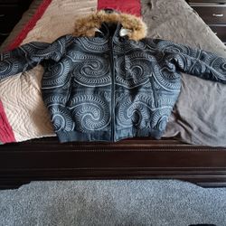 Nice Heavyweight Leather Winter Coat With Furry Hood