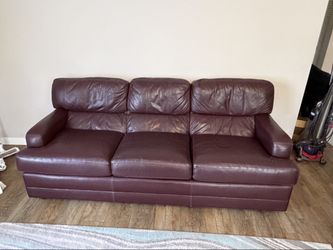 Hancock & Moore Leather Sofa Couch — Burgundy 3-Seat, Top Grain