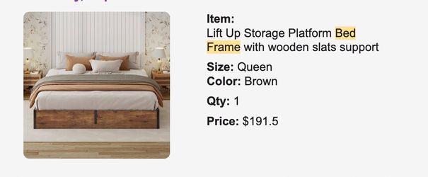 Lift Up Storage Platform Bed Frame