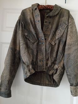 Leather jacket silk in line custom made vintage ladies small or boys