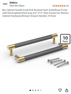 Cabinet Handle Knob Pull Brushed Satin Gold/Brass Finish with Electroplated Dark Gray 8.5" (7.5" Hole Center) for Kitchen Cabinet Hardware/Dresser Dra