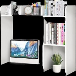 White Desk Bookshelf, Sturdy Wooden  Cube Desk