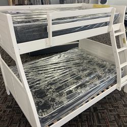 White Bunk Bed Full & Twin With Mattress - We Deliver 