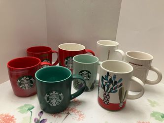 Lot of 8 Starbucks Mugs Holiday Christmas Red Green White Falalala X-Mas Tree Cactus Excellent Condition Like New