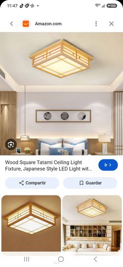 Wood square tratamiento celling light fixture Japanese style LED style LED light wit.......