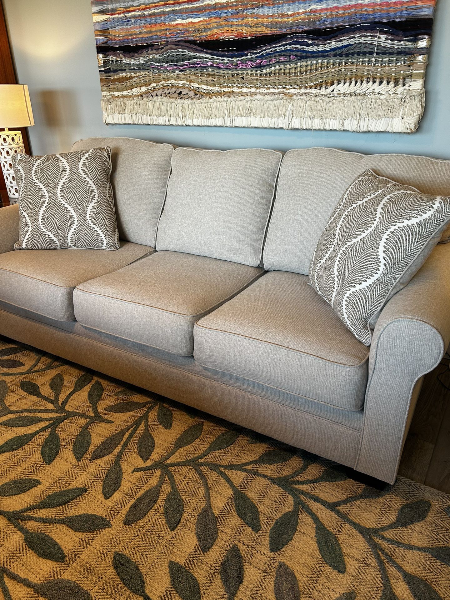 Almost New Ashley Belcaro Place Sofa — Jute — 88″ — $250 OBO