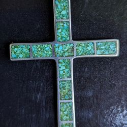 Turquoise And Silver Vintage Cross Pendant 
