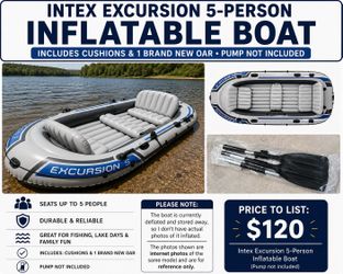 Intex Excursion 5-Person Inflatable Boat w/ Cushions & Brand-New Oar