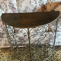 Half Moon Metal Console Table Ornate Scrollwork Accent Table