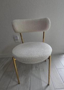 Set of 6 White Terrycloth Chairs with Gold Accent
