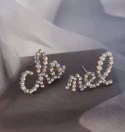 White Pearl And Crystal Earrings 