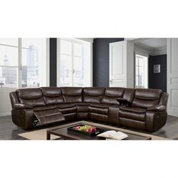 Brand New Brown Leather Reclining Sectional Sofa 