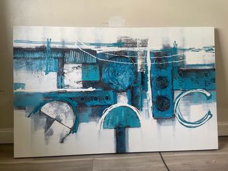 Modern Abstract Blue & White Canvas Art – Large Statement Piece art piece 62x38