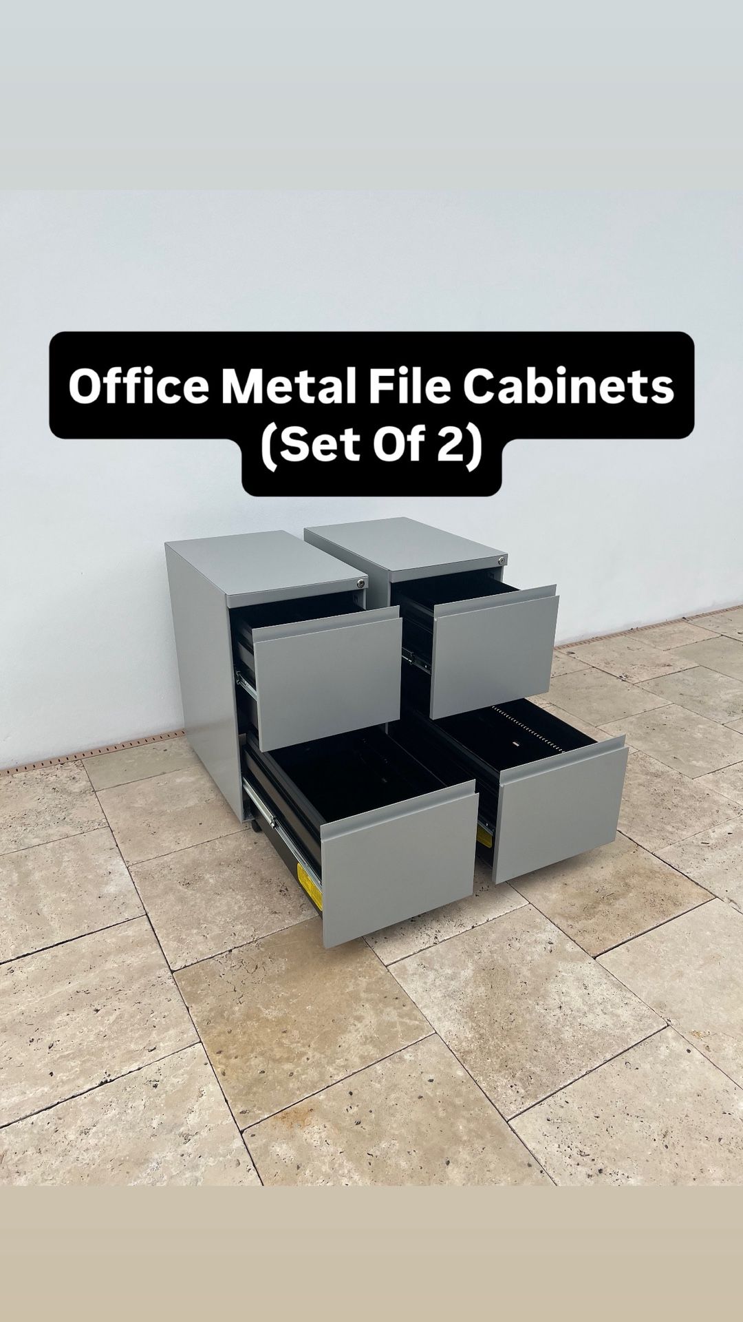 Rolling Office Metal File Cabinets (Set Of 2) Pickup Today Available (NO KEYS)