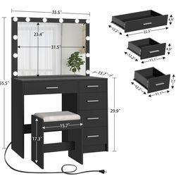 usikey Vanity Desk with Mirror and Light