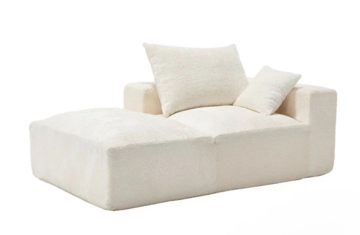 Boucle Upholstered Free Combination of Flexible 2-Seater Lazy Leisure Sofa with 2 Pillows for Living Room - Beige
