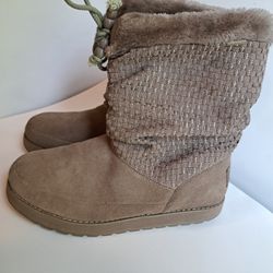 Skechers Women's  Keepsakes Lazy Bones Taupe Faux Fur Leather Winter Boots Size9