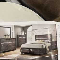 Queen Bed Room Set( Queen Bed Frame, Dresser, Mirror, 1 Nightstand) ON SALE