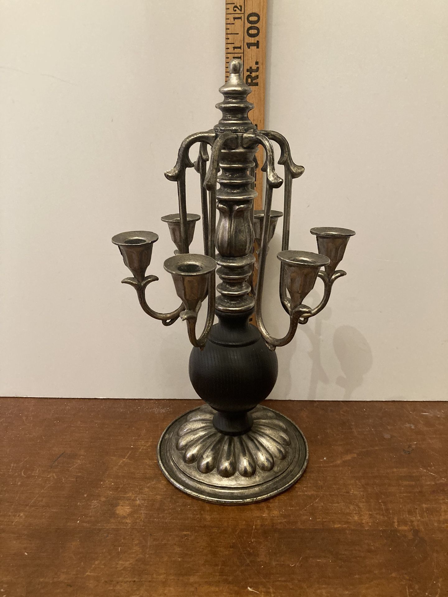 Vintage Candelabra Metal And Wood 