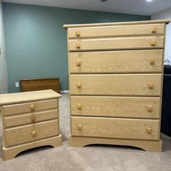 Solid Wood Light Maple Dresser + Nightstand Set (Excellent Condition)