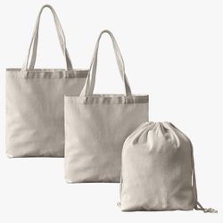 CreatHouse Reusable grocery Bags - Set of 2 Grocery Bags with Drawstring Bag - Premium 12oz Canvas T