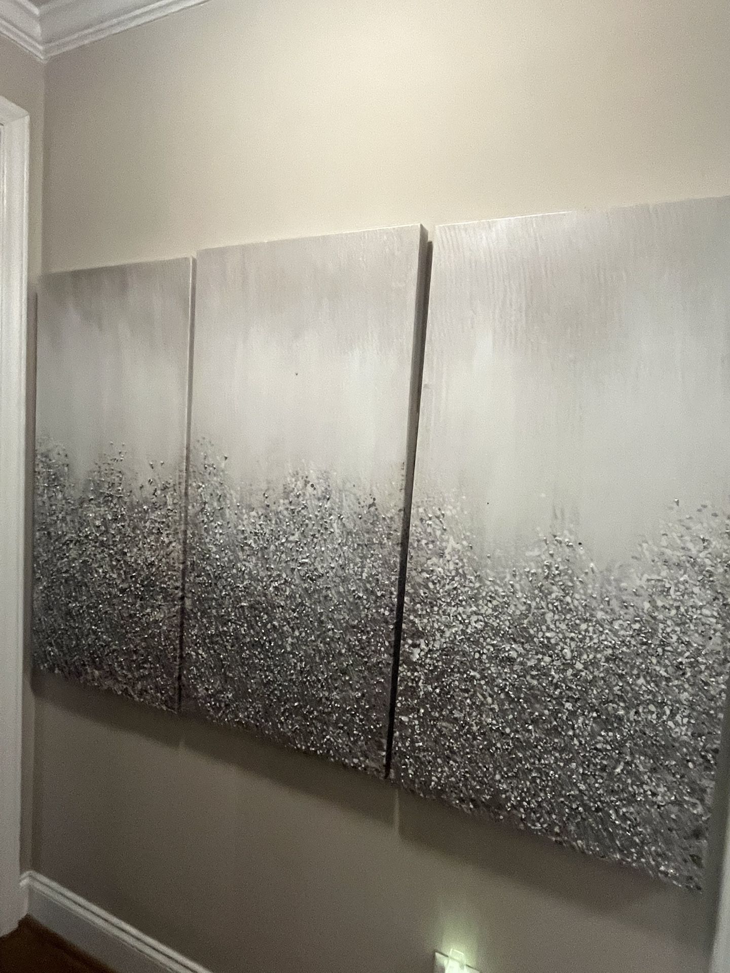 Stunning Abstract 3 Piece Glimmer Textured Wall Art w/ Shimmery Rock & Stone