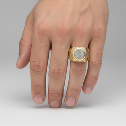 10K Yellow Gold Cz Rolex Mens Ring