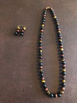 Tiggers Eye Beaded Necklace and Earring Set