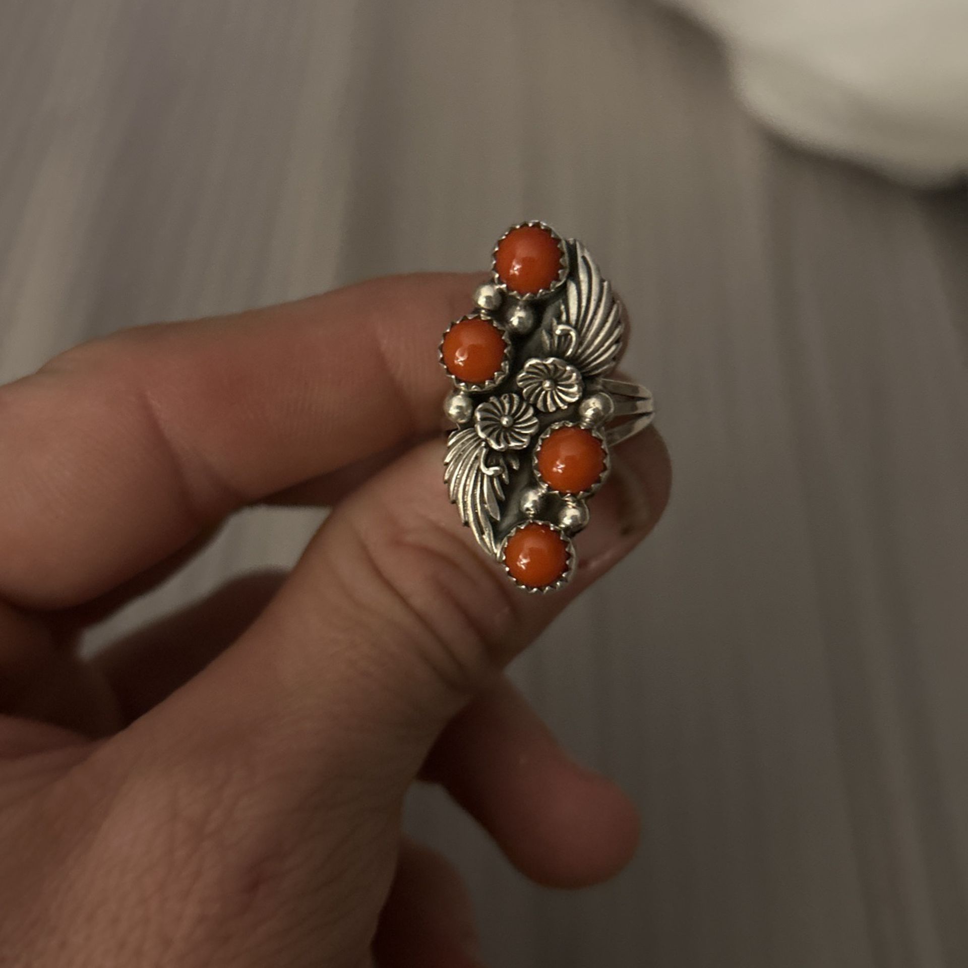 Coral And Sterling Silver Ring