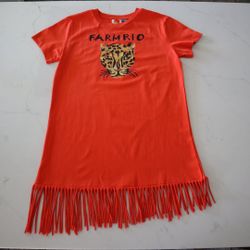 ANTHROPOLOGIE FARM RIO FRINGE LEOPARD GRAPHIC T-SHIRT MAXI DRESS Orange Small