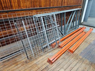 Pallet Rack Shelving Unit 9' x 8.6' x 3.6 Homestead 33033. Delivery fee

Heavy-duty pallet rack with orange steel beams and gray upright frames. Two-t
