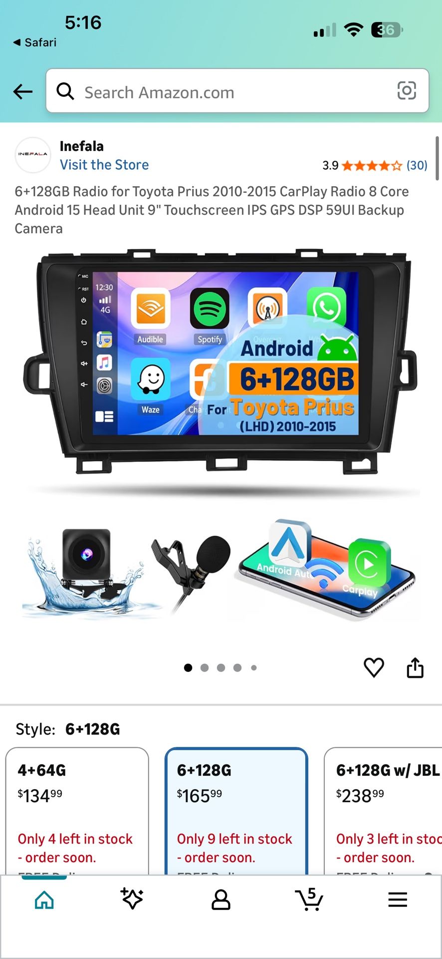 6+128GB Radio for Toyota Prius 2010-2015 CarPlay Radio 8 Core Android 15 Head Unit 9" Touchscreen IPS GPS DSP 59UI Backup Camera