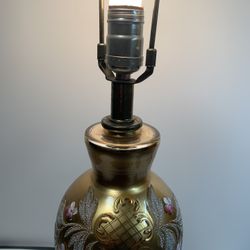 VINTAGE GOLD HAND PAINTED FLORAL GLASS VASE LAMP