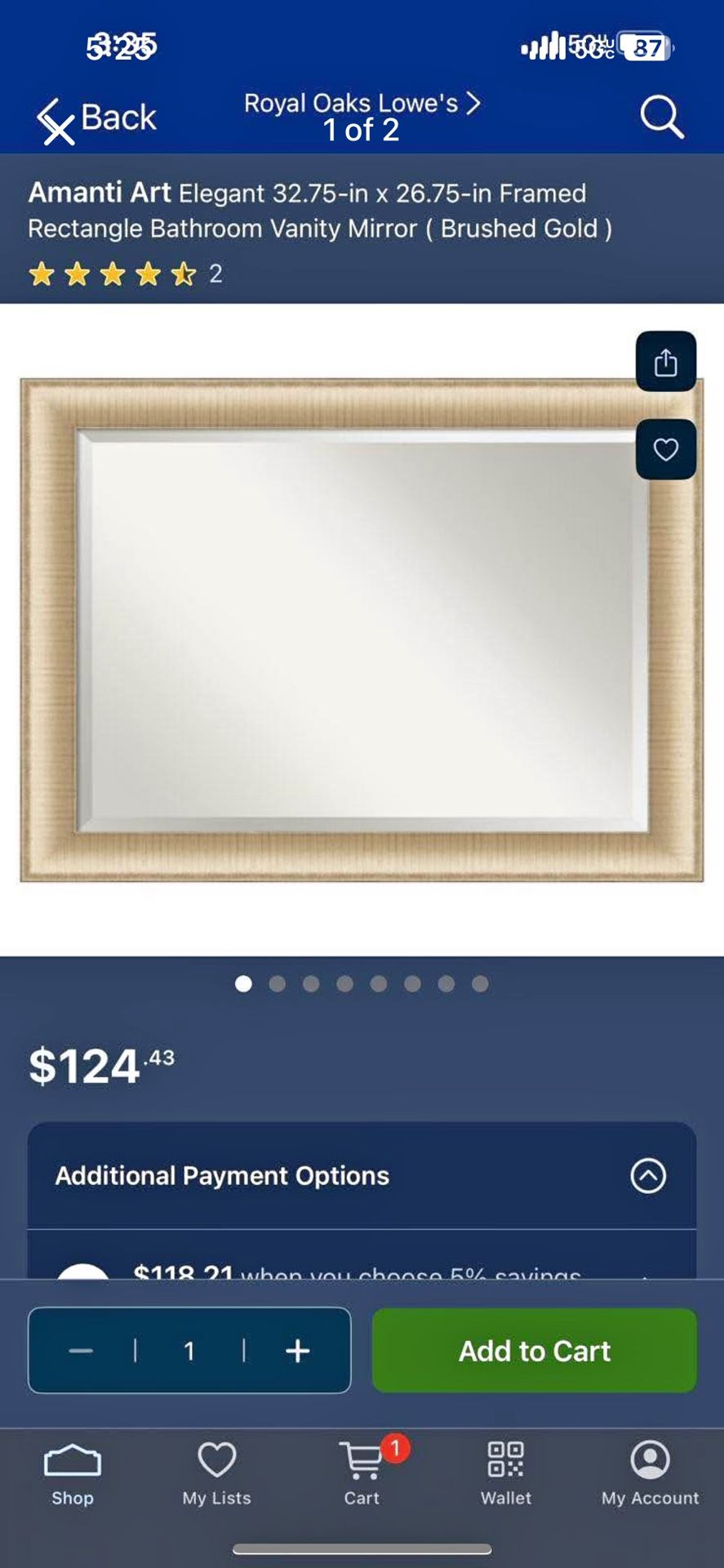 Amanti Art Elegant 32.75-in x 26.75-in Framed Rectangle Bathroom Vanity Mirror (Brushed Gold)