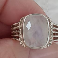 New- NICKI BUTLER STERLING SILVER BEVELED" MOONSTONE" Ring - Sz8