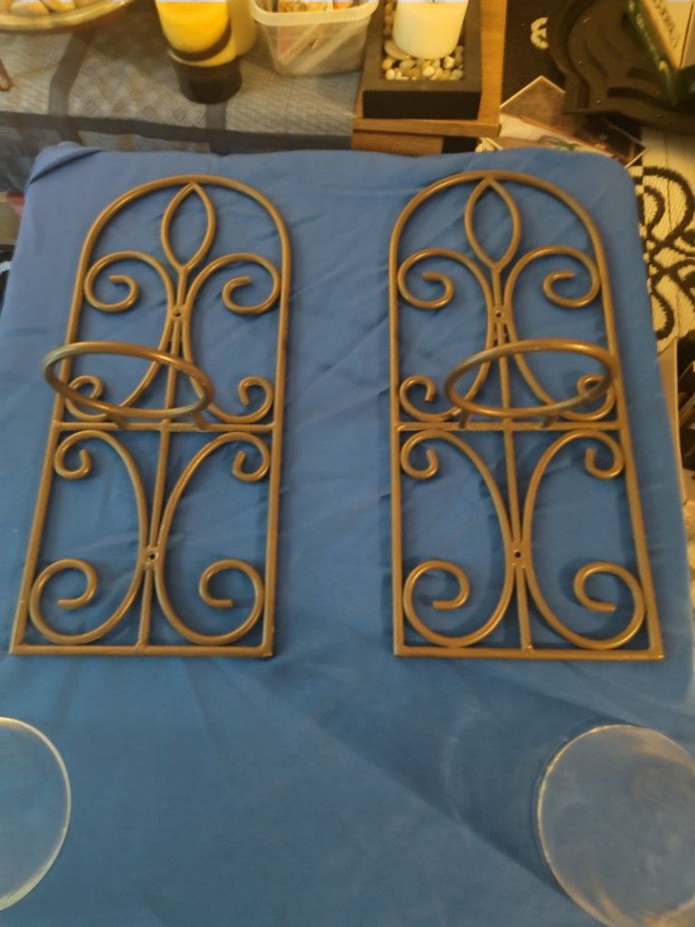 A Pair Of Sconces W/ Glass Candle Holders