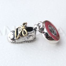 Pandora 14k Gold Plated Baby Shoe, Dangle Charm #799075C00 ~ FREE Pandora Gift Box + Tag