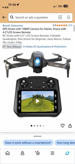 Sewsunny GPS Drone with 1080P Camera & 4.5" LCD Screen Remote (Under 249g)