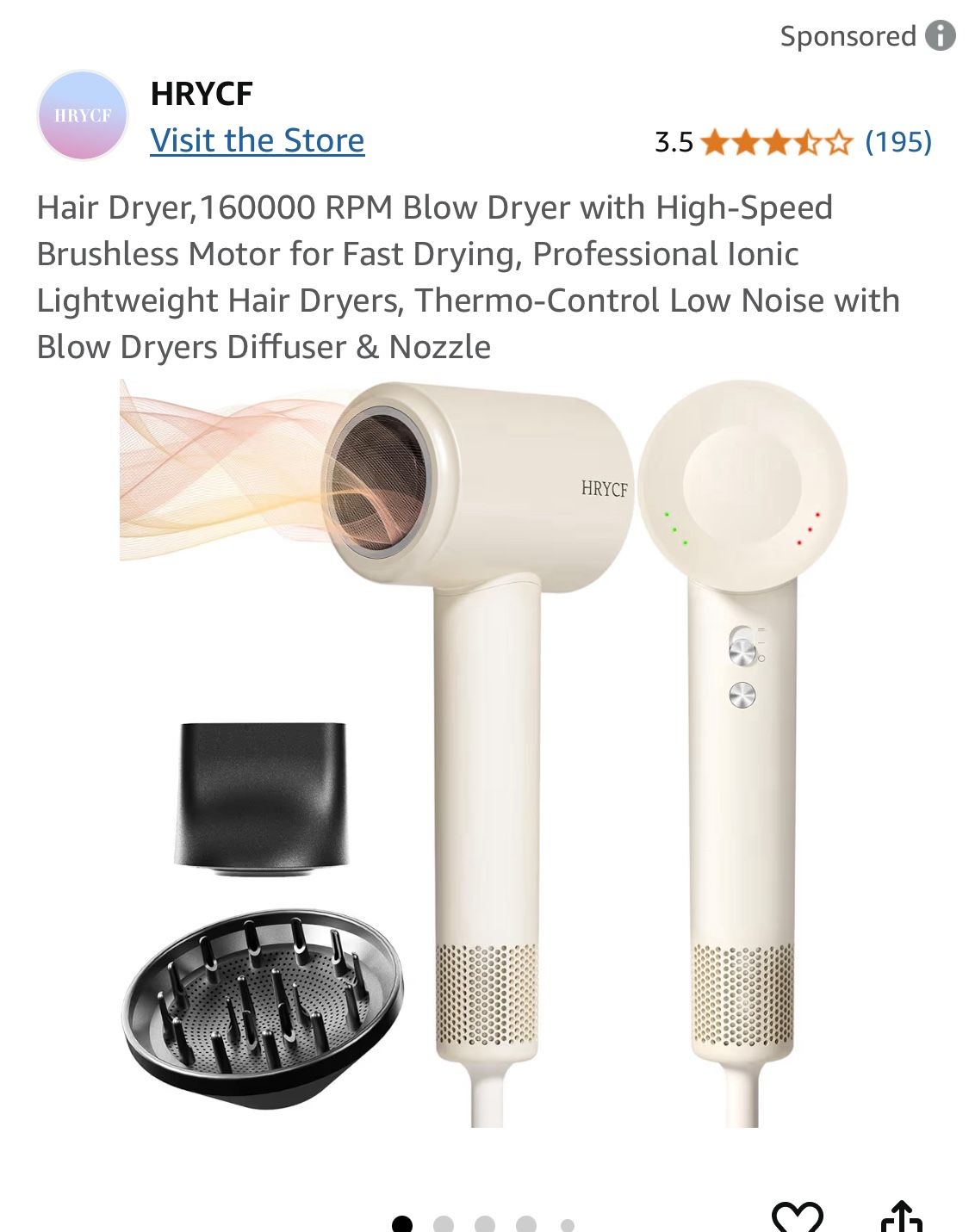 Hrycf New Ionic Lightweight Hairdryer