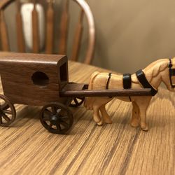 Horse & Buggy / carriage figurine - wood carved  